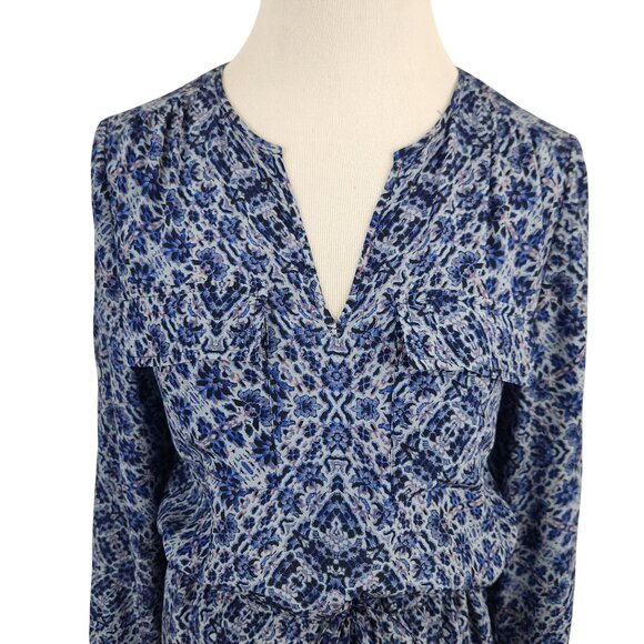 Rebecca Taylor Dress Women's 0 Silk V Neck Long Sleeve Mini Blue Floral Pockets - Picture 7 of 15